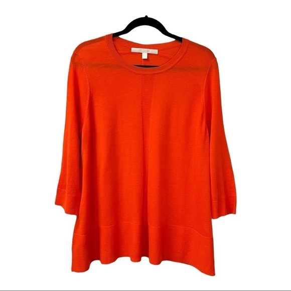 Nordstrom Collection Extra Fine Merino Wool Bright Orange Lightweight Sweater L - Picture 1 of 9